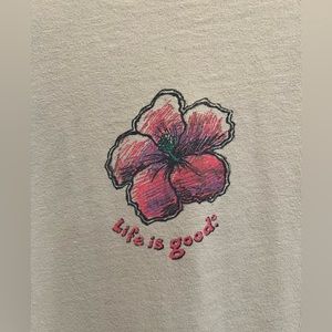 LIFE IS GOOD 🌺Relaxed Fit, Long Sleeve, Taupe , Crewneck Shirt, Pink 🌺Hibiacus